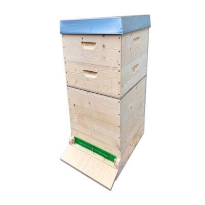 Dadant 12er Bienenstock mit hohem Boden, naturbelassenes Holz, für Imkerei.